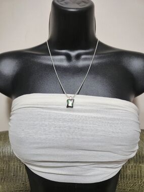 Handcrafted Iridescent Abalone Sterling Pendant Necklace - Green Accent